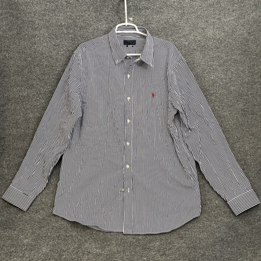 Polo Ralph Lauren Dress Shirt Men's Sz XL Button Up Striped Blue Long Sleeve